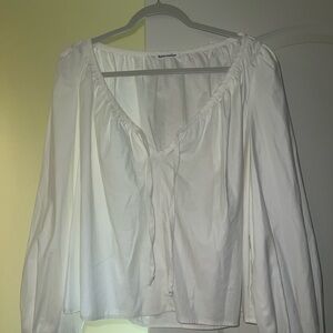 Reformation Cream Blouse with Tie Detail